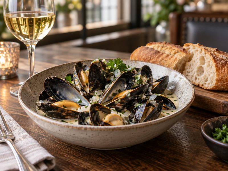 Creamy Mussels at Soul Music Food